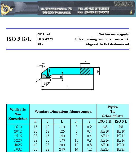 Nóż tokarski NNBc 2012 P20  ISO 3R